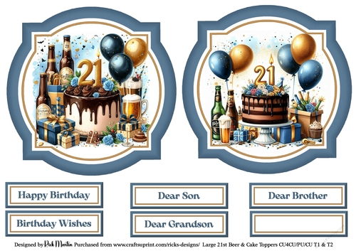 Large 21st Beer & Cake Toppers with Sentiments 