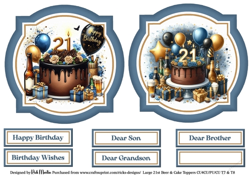 Large 21st Beer & Cake Toppers with Sentiments Toppers 7 & 8