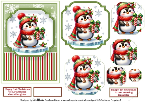 5x7 Christmas Penguins 2