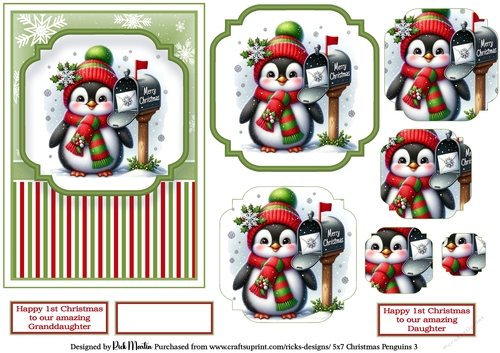 5x7 Christmas Penguins 3