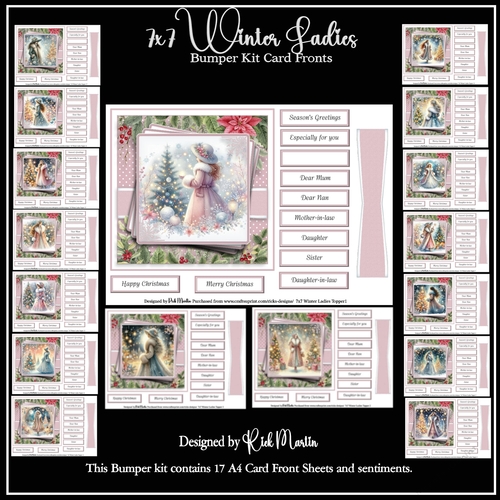 7x7 Winter Ladies Bumper Card Fronts Kit x17 A4 Sheets 