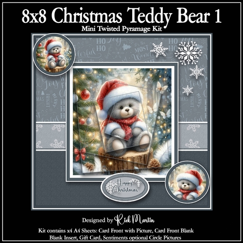 8x8 Christmas Teddy Bear 1 Mini Twisted Pyramage Kit - x4 A4 Sheets