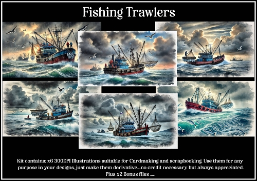 Fishermans Trawlers -illustrations for Cardmakers & Designers CU4CU/PU/CU