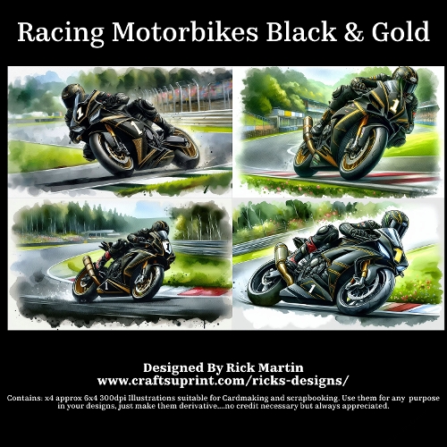 Racing Motorbikes Black & Gold - For Cardmakers & Designers 