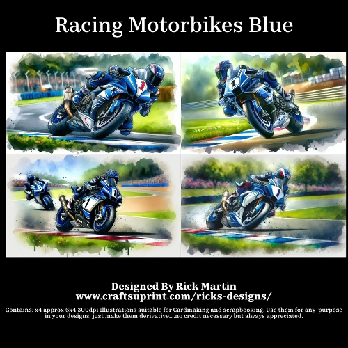 Racing Motorbikes Blue - For Cardmakers & Designers 