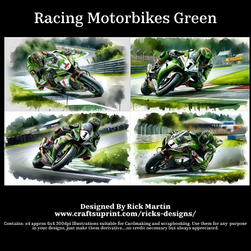 Racing Motorbikes Green - For Cardmakers & Designers 