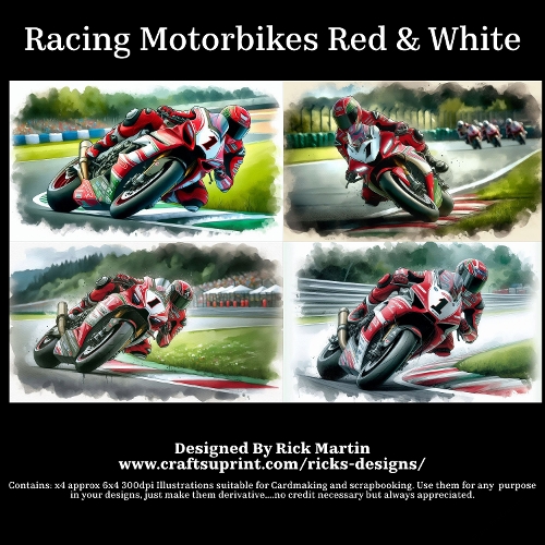 Racing Motorbikes Red & White - For Cardmakers & Designers 