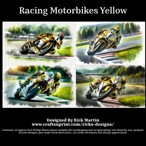 Racing Motorbikes Yellow - For Cardmakers & Designers 