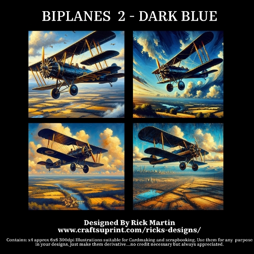 BIPLANES 2 DARK BLUE - Illustrations for Cardmakers & Designers 