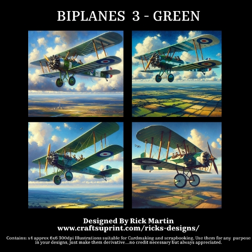 BIPLANES 3 GREEN - Illustrations for Cardmakers & Designers 
