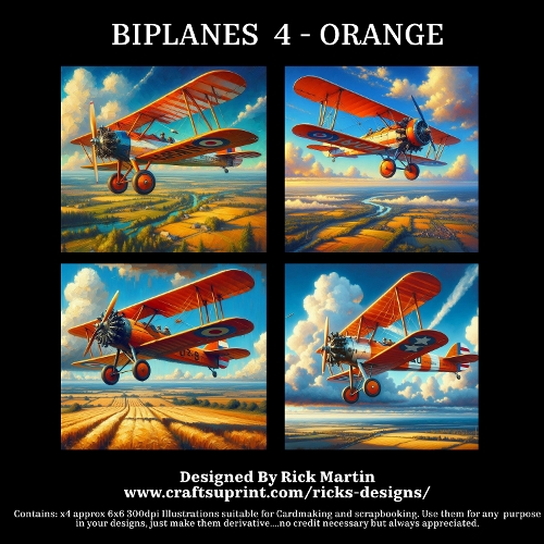 BIPLANES 4 ORANGE - Illustrations for Cardmakers & Designers 