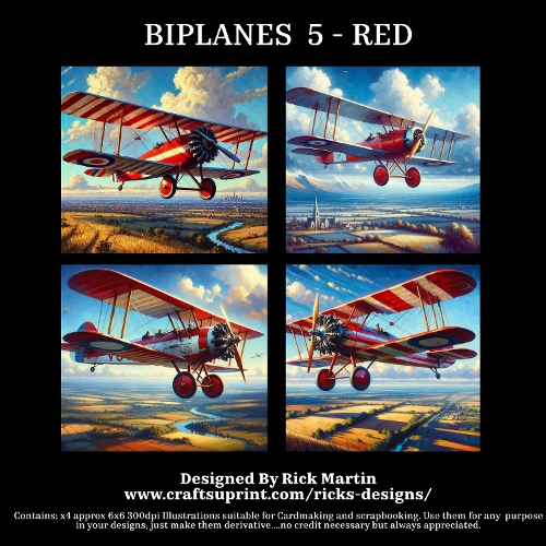 BIPLANES 5 RED - Illustrations for Cardmakers & Designers 