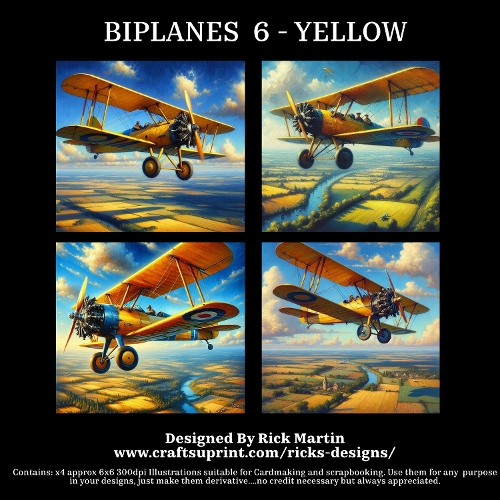 BIPLANES 6 YELLOW - Illustrations for Cardmakers & Designers 