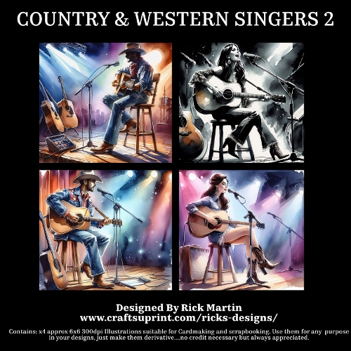 COUNTRY & WESTERN SINGERS 2 - Illustrations for Cardmakers & Designers 