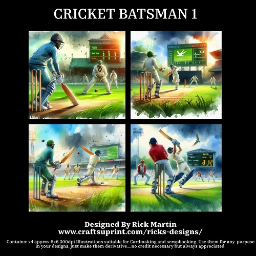 CRICKET BATSMAN 1 - Illustrations for Cardmakers & Designers 