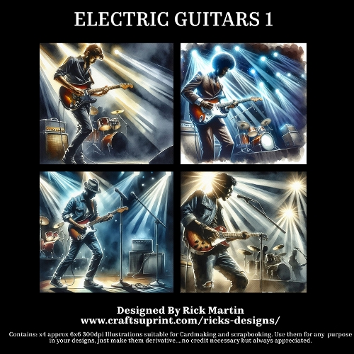 ELECTRIC GUITARS 1  - Illustrations for Cardmakers & Designers 