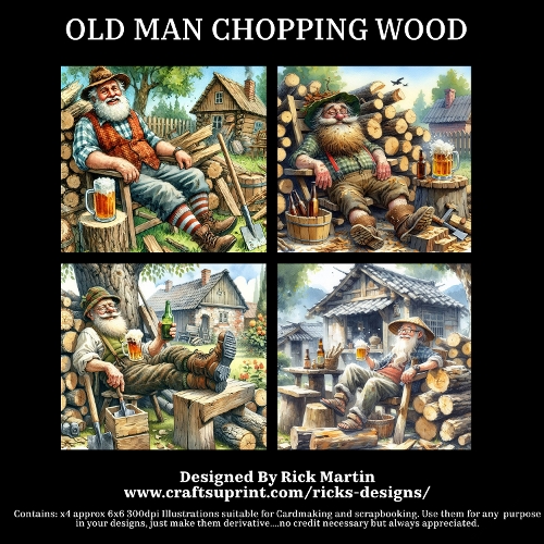 OLD MAN CHOPPING WOOD - Illustrations for Cardmakers & Designers 