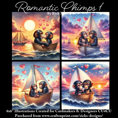 ROMANTIC CHIMPS 1 - Illustrations for Cardmakers & Designers 