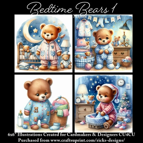 BEDTIME BEARS 1  - Illustrations for Cardmakers & Designers 