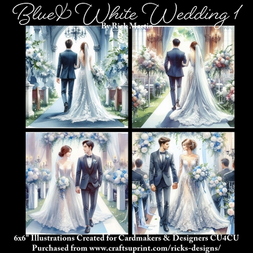 BLUE & WHITE WEDDING 1 - Illustrations for Cardmakers & Designers 