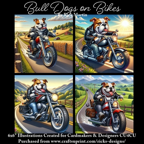 BULLDOGS ON BIKES - Illustrations for Cardmakers & Designers 