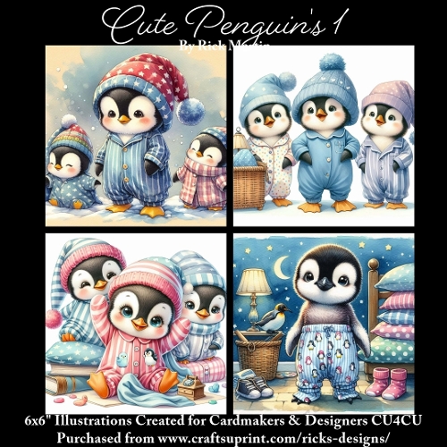 Cute Penguins 1- Illustrations for Cardmakers & Designers 