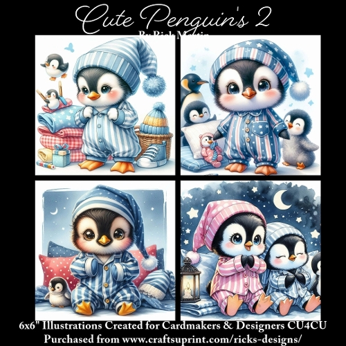 Cute Penguins 2- Illustrations for Cardmakers & Designers 