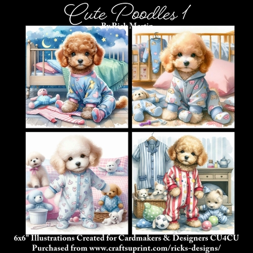 Cute Poodles 1- Illustrations for Cardmakers & Designers 