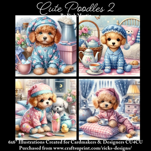 Cute Poodles 2- Illustrations for Cardmakers & Designers 