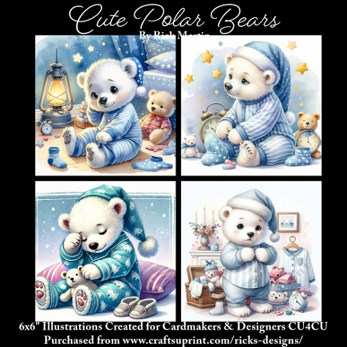 Cute Polar Bears 1 - Illustrations for Cardmakers & Designers 
