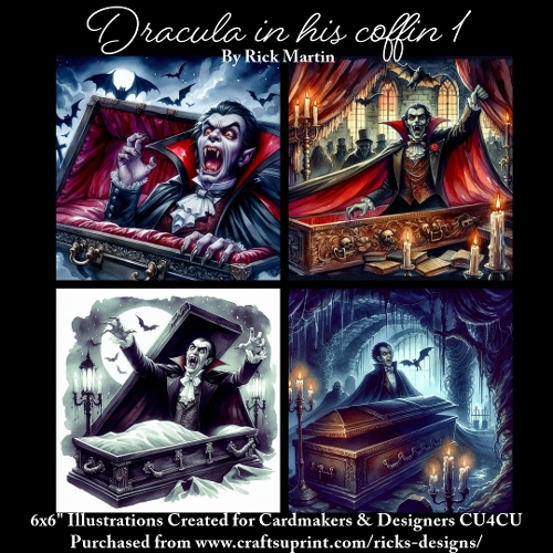 Dracula in his coffin 1- Illustrations for Cardmakers & Designers 