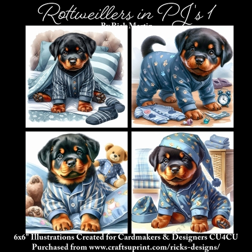 ROTTWEILLERS IN PJS 1- Illustrations for Cardmakers & Designers 