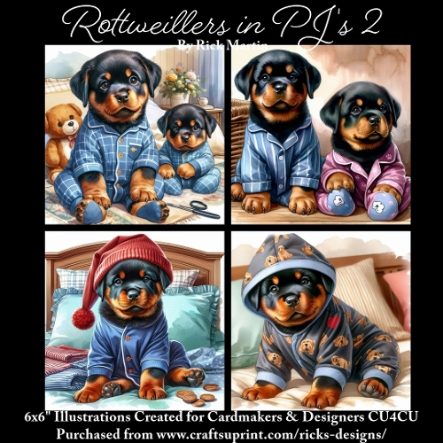 ROTTWEILLERS IN PJS 2- Illustrations for Cardmakers & Designers 