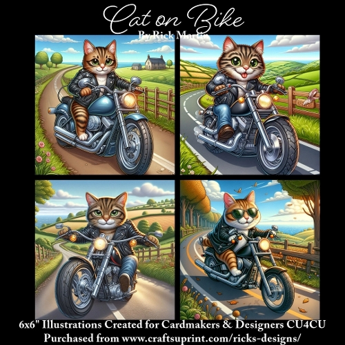 CAT ON BIKE  - Illustrations for Cardmakers & Designers 