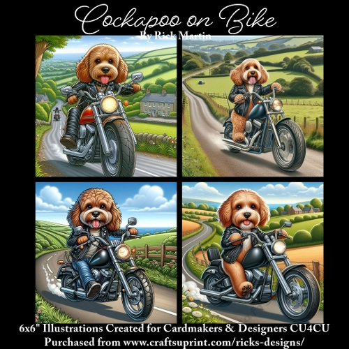 COCKAPOO ON BIKE  - Illustrations for Cardmakers & Designers 