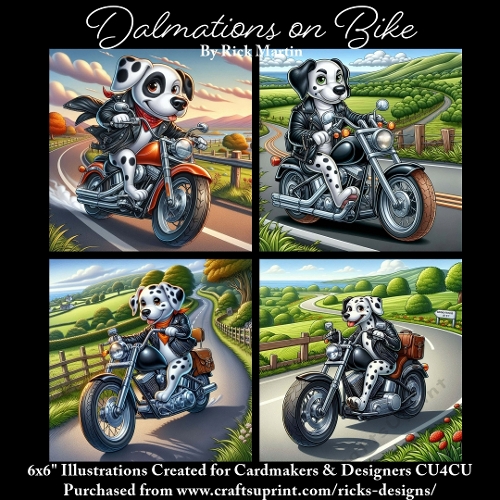 DALMATIONS ON BIKE - Illustrations for Cardmakers & Designers 