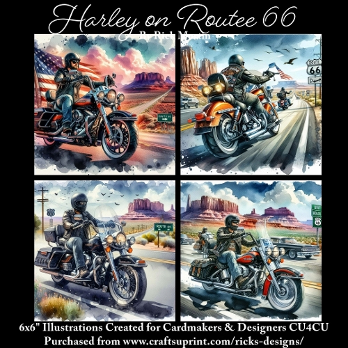 Harley on Route 66 - Illustrations for Cardmakers & Designers 