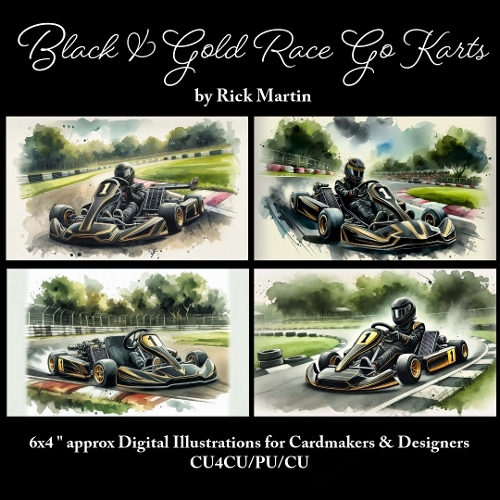 Black & Gold Race Go Karts  - Illustrations for Cardmakers & Designers 