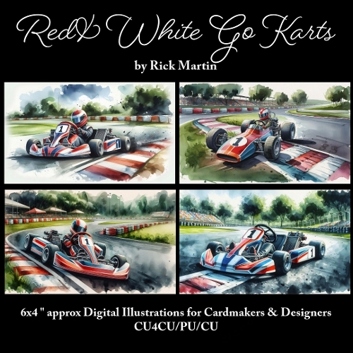 Red & White Go Karts  - Illustrations for Cardmakers & Designers 