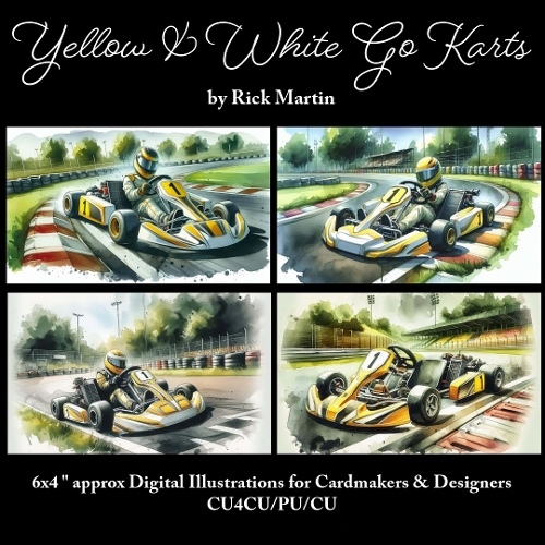Yellow & White Go Karts  - Illustrations for Cardmakers & Designers 
