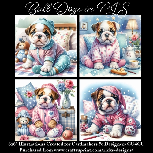 Bull Dogs in PJS - Ilustrations for Cardmakers & Designers