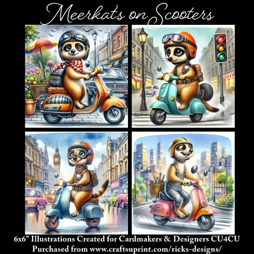 Meerkat on Scooters  - Ilustrations for Cardmakers & Designers