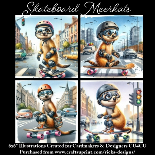 Skateboard Meerkats  - Ilustrations for Cardmakers & Designers