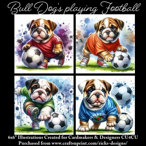 Bull Dogs playing Football - Ilustrations for Cardmakers & Designers
