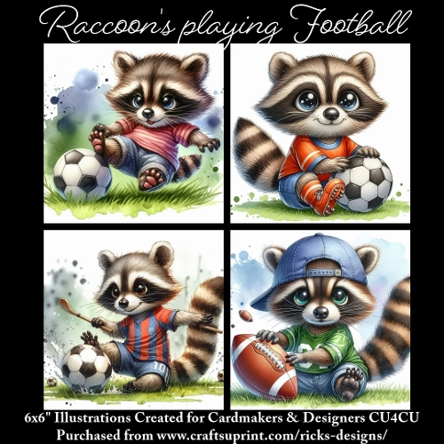 Raccoons playing Football - Ilustrations for Cardmakers & Designers