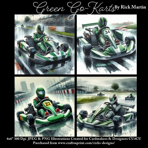 Green Go Karts - Ilustrations for Cardmakers & Designers