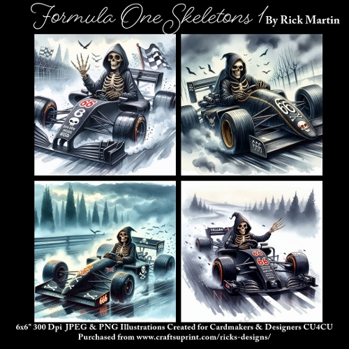Formula One Skeletons 1 - Ilustrations for Cardmakers & Designers