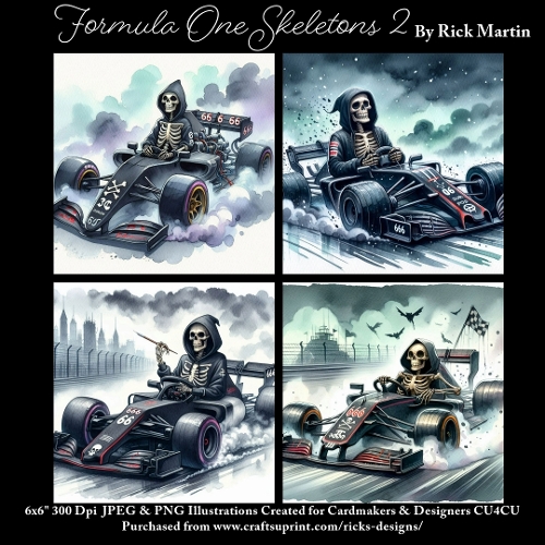 Formula One Skeletons 2 - Ilustrations for Cardmakers & Designers