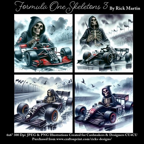 Formula One Skeletons 3 - Ilustrations for Cardmakers & Designers