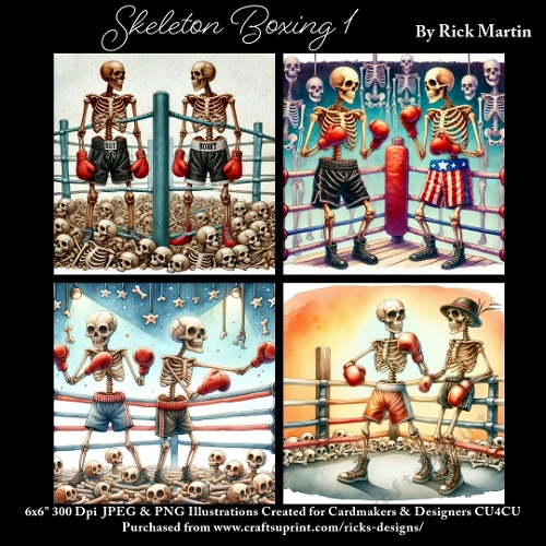 Skeleton Boxing 1 - Ilustrations for Cardmakers & Designers